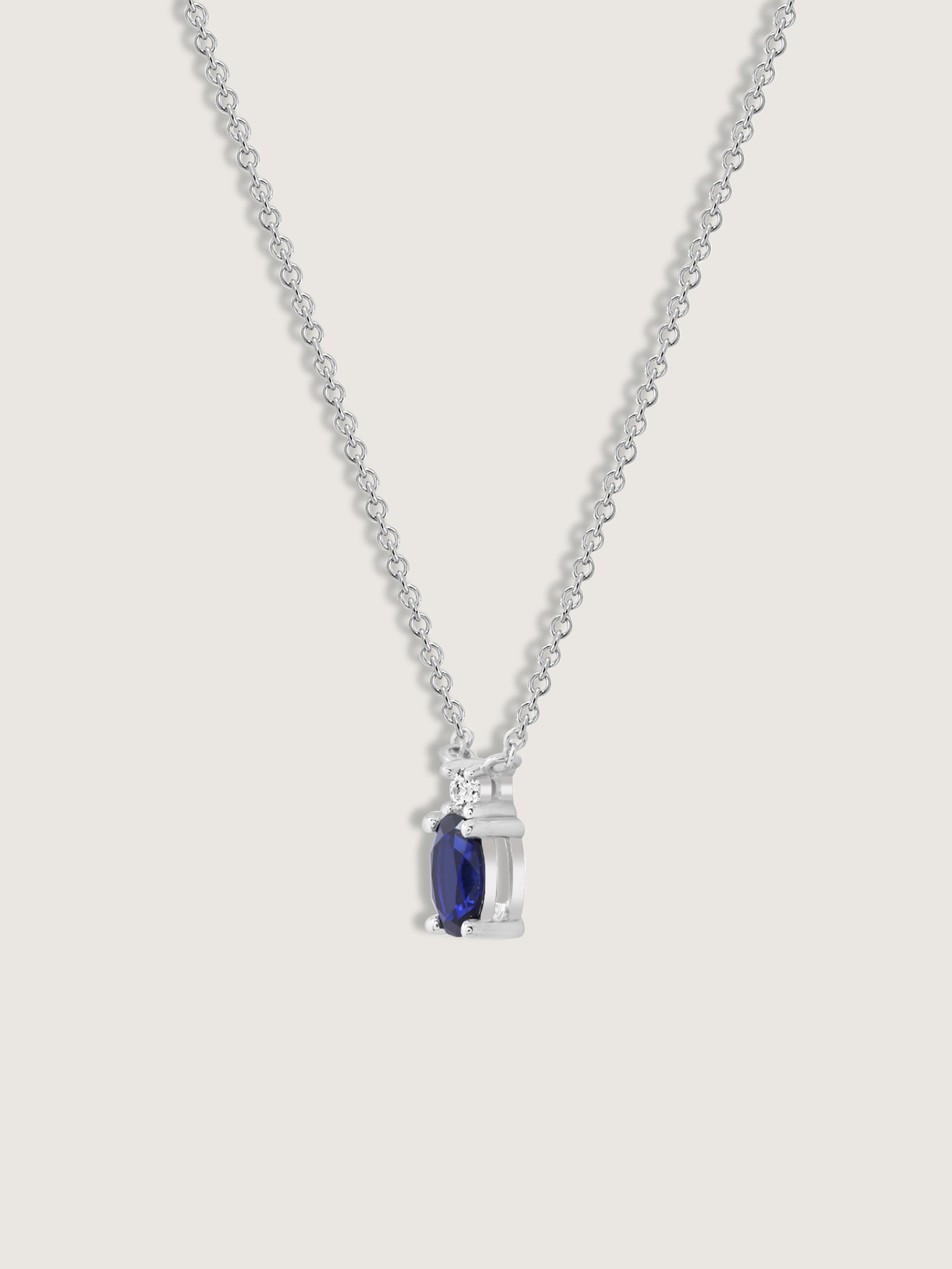 Oval Cut Created Sapphire And Lab Grown Diamond Two Stones Pendant Necklace