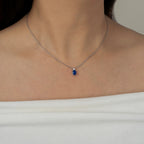 Sapphire Oval With Lab Grown Diamond Accent Two Stones Pendant Necklace