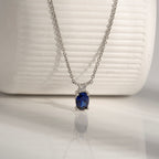 Sapphire Oval With Lab Grown Diamond Accent Two Stones Pendant Necklace