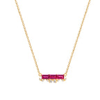 Ruby Baguette With Floating Lab Grown Diamond Accent Bar Pendant Necklace