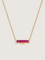Baguette Cut Created Ruby With Floating Lab Grown Diamond Bar Pendant Necklace
