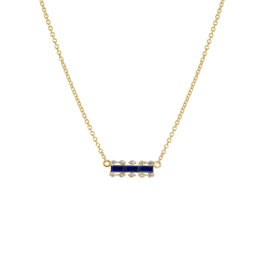 Sapphire Baguette With Lab Grown Diamond Accent Bar Pendant Necklace
