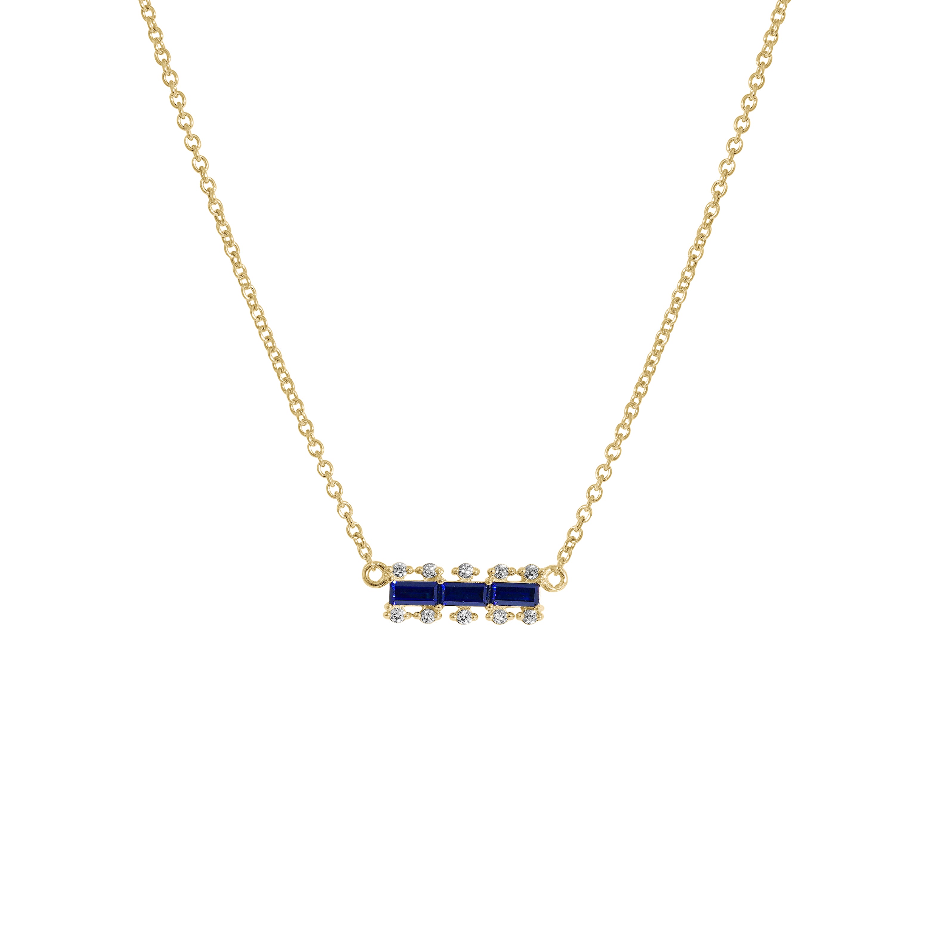 Sapphire Baguette With Lab Grown Diamond Accent Bar Pendant Necklace