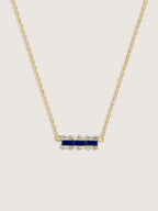 Baguette Cut Created Sapphire With Lab Grown Diamond Accent Bar Pendant Necklace