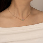Ruby Baguette With Lab Grown Diamond Accent Bar Pendant Necklace