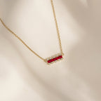 Ruby Baguette With Lab Grown Diamond Accent Bar Pendant Necklace