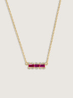 Baguette Cut Created Ruby With Lab Grown Diamond Accent Bar Pendant Necklace