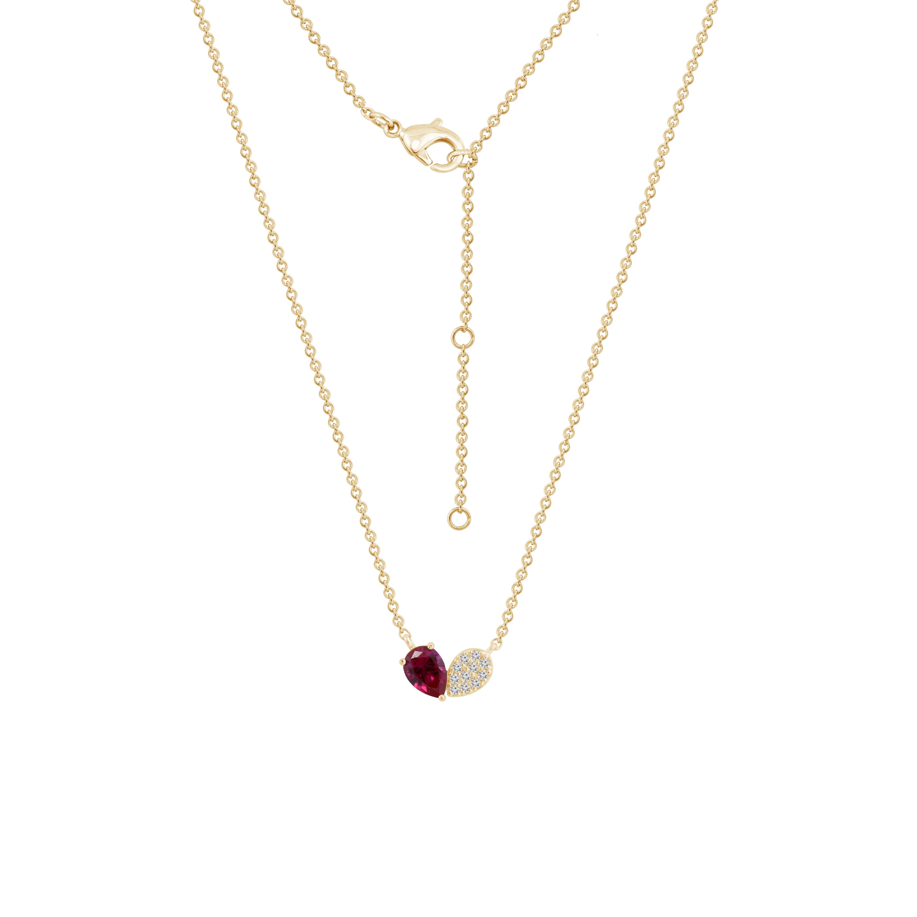 Ruby Pear With Lab Grown Diamond Accent Heart Saphed Pendant Necklace