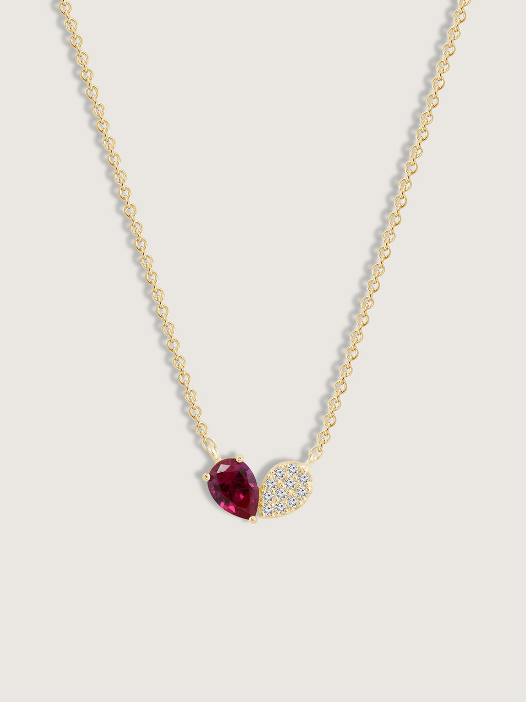 Pear Cut Created Ruby And Pave Lab Grown Diamond Heart Shaped Pendant Necklace