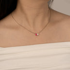Ruby Pear With Lab Grown Diamond Accent Heart Saphed Pendant Necklace