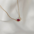 Ruby Pear With Lab Grown Diamond Accent Heart Saphed Pendant Necklace