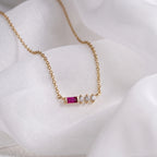 Baguette Cut Created Ruby With Round Lab Grown Diamond Accent Bar Pendant Necklace