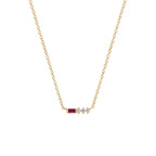 Ruby Baguette With Round Lab Grown Diamond Bar Pendant Necklace