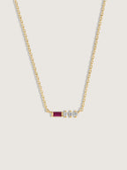 Baguette Cut Created Ruby With Round Lab Grown Diamond Accent Bar Pendant Necklace