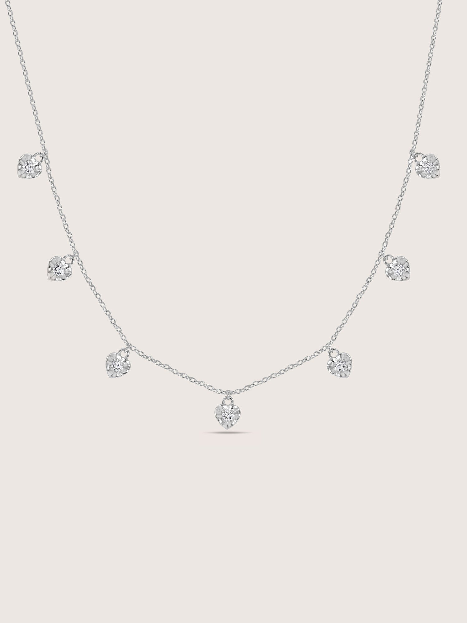 Lab Grown Diamond Heart Shaped Dangle Station Necklace