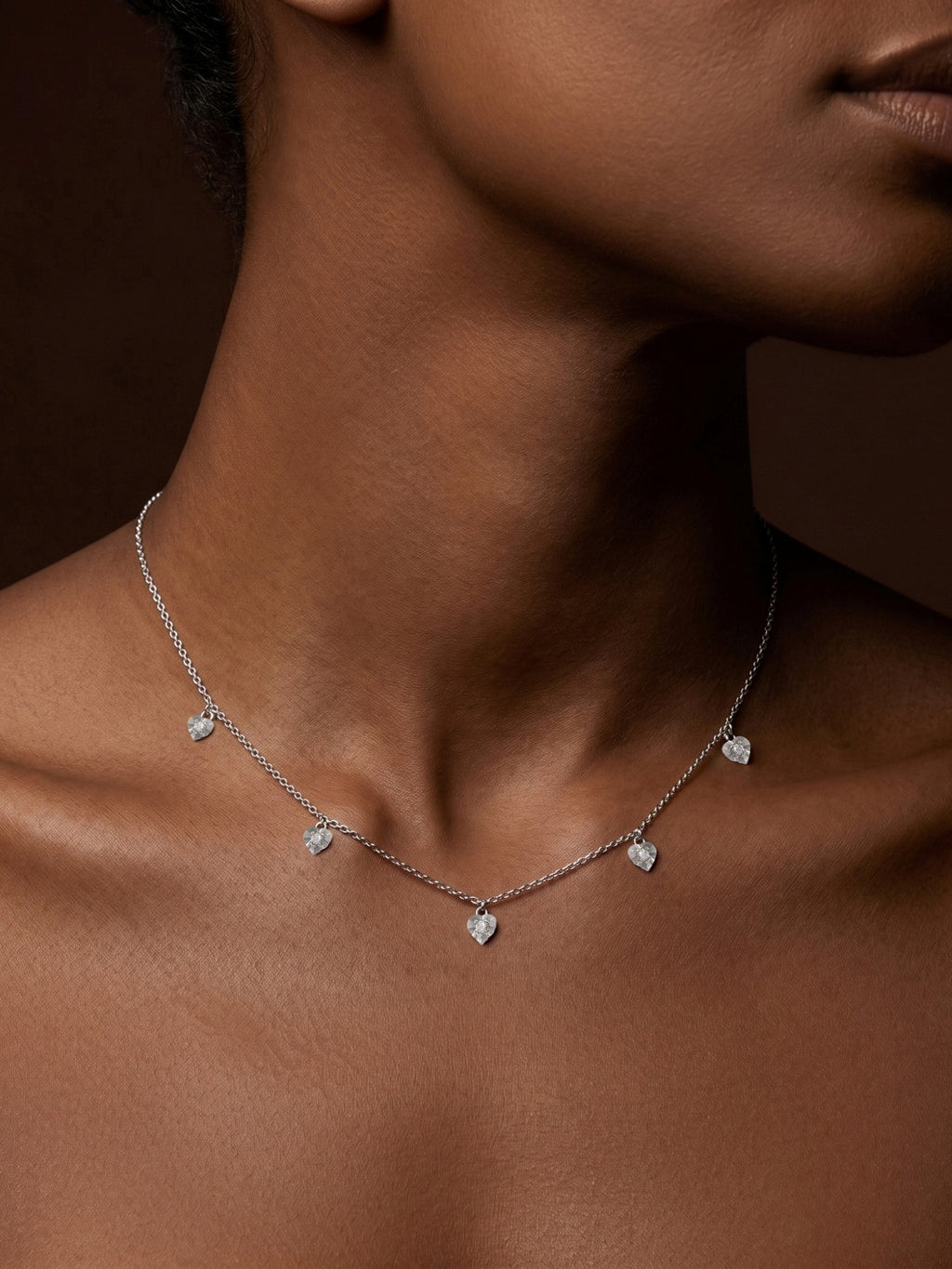 Lab Grown Diamond Heart Shaped Dangle Station Necklace
