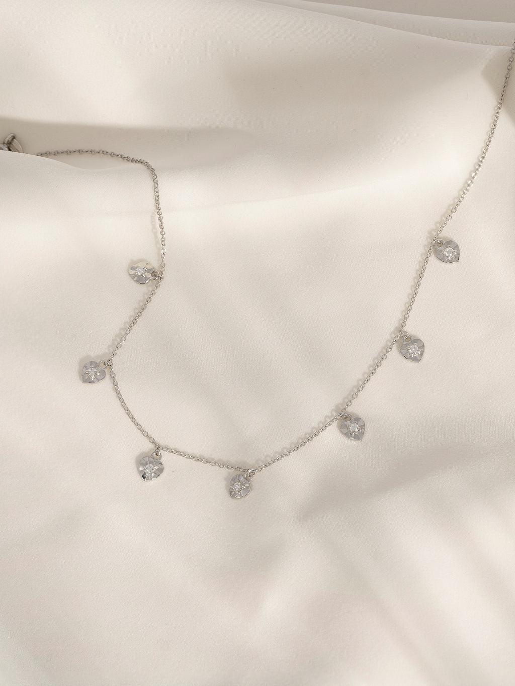 Lab Grown Diamond Heart Shaped Dangle Station Necklace