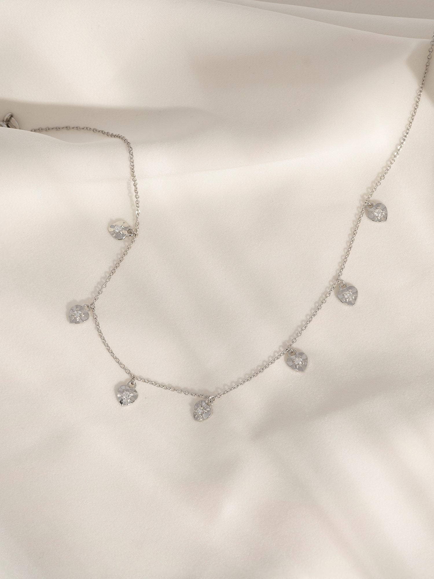 Lab Grown Diamond Heart Shaped Dangle Station Necklace