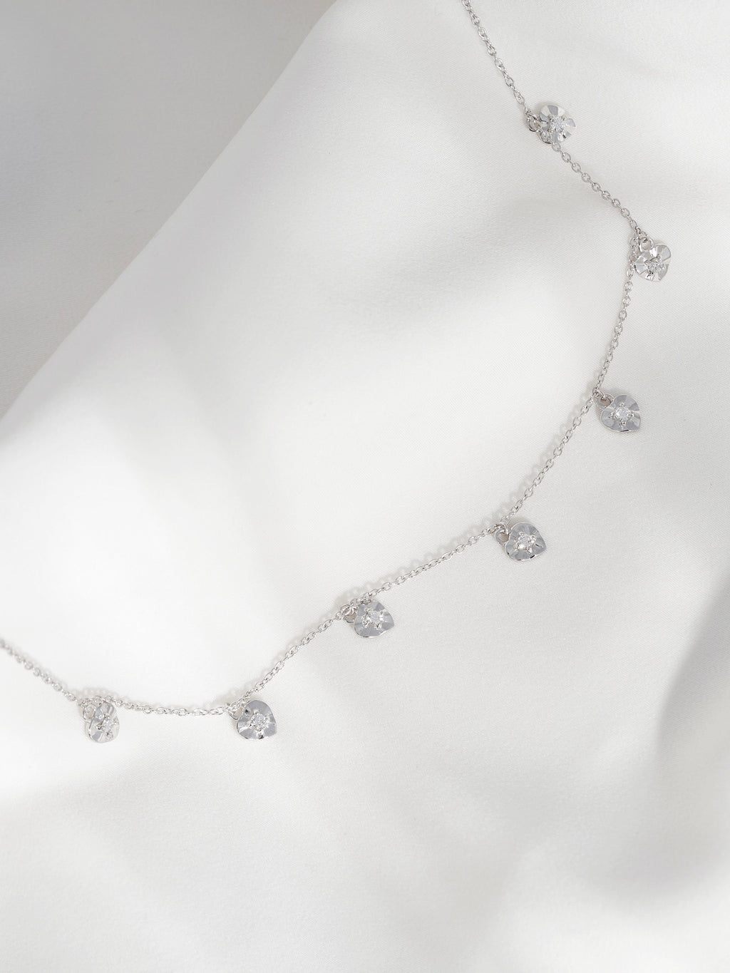 Lab Grown Diamond Heart Shaped Dangle Station Necklace