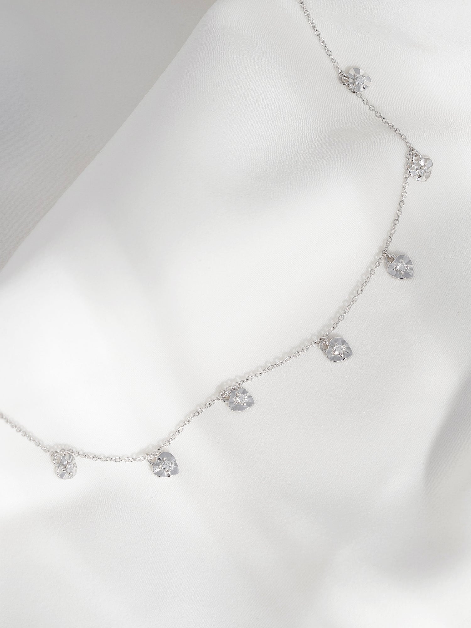 Lab Grown Diamond Heart Shaped Dangle Station Necklace