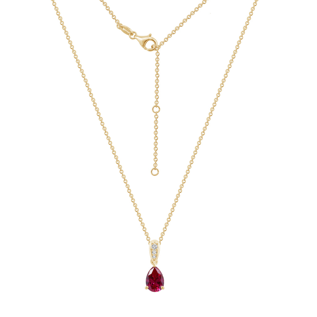 Ruby Pear With Lab Grown Diamond Accent Pendant Necklace