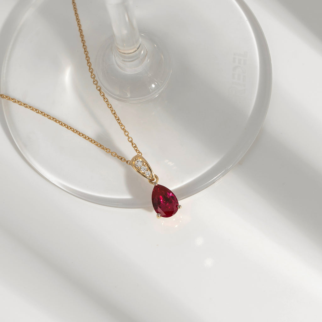 Ruby Pear With Lab Grown Diamond Accent Pendant Necklace