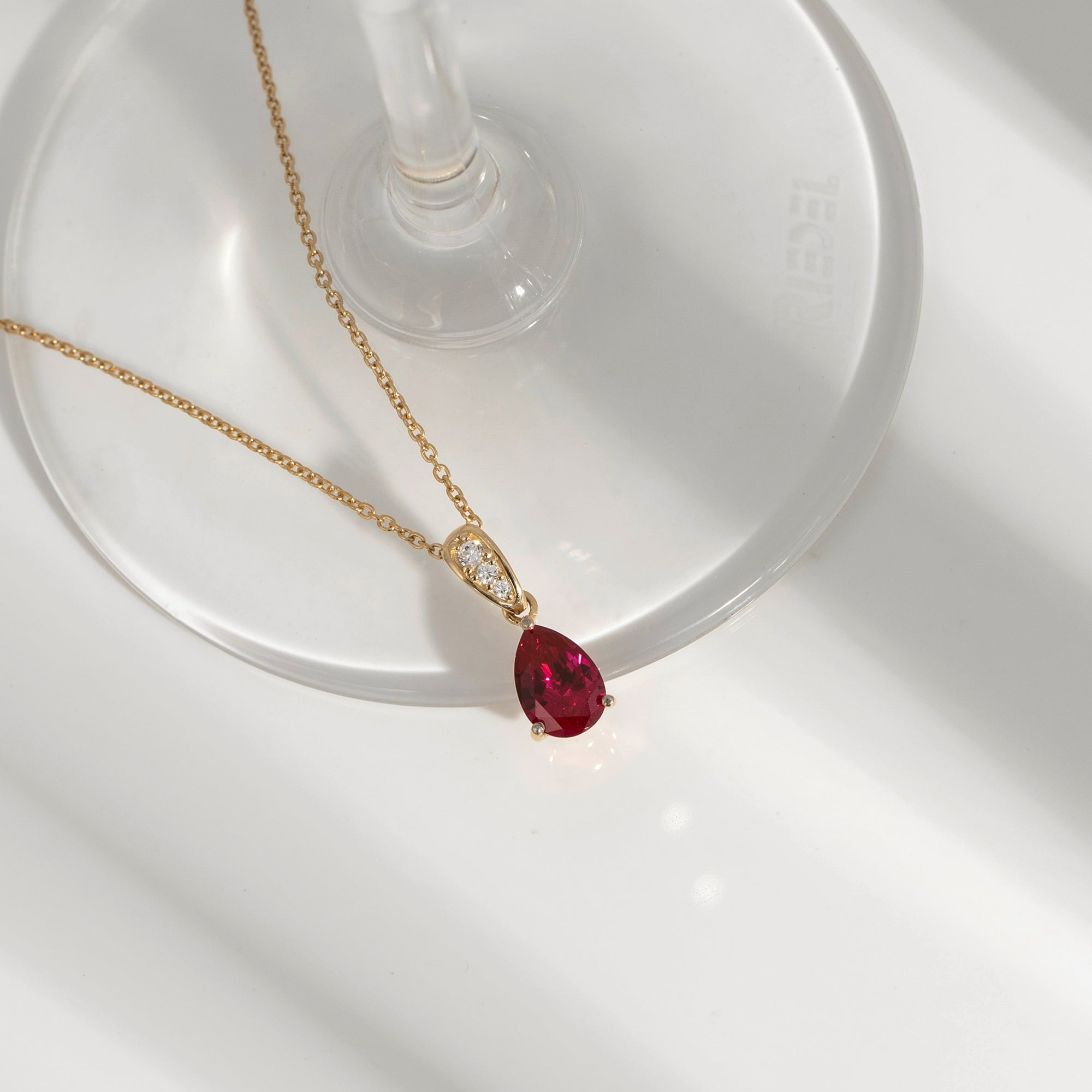 Ruby Pear With Lab Grown Diamond Accent Pendant Necklace