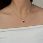 Emerald Cut Sapphire With Lab Grown Diamond Octagon Pendant Necklace