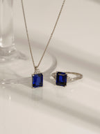 Emerald Cut Created Sapphire With Lab Grown Diamond Accent Octagon Cocktail Ring