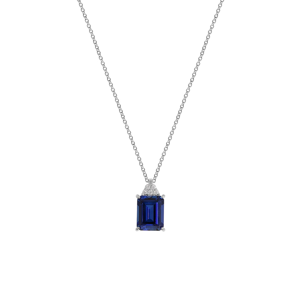 Emerald Cut Sapphire With Lab Grown Diamond Octagon Pendant Necklace
