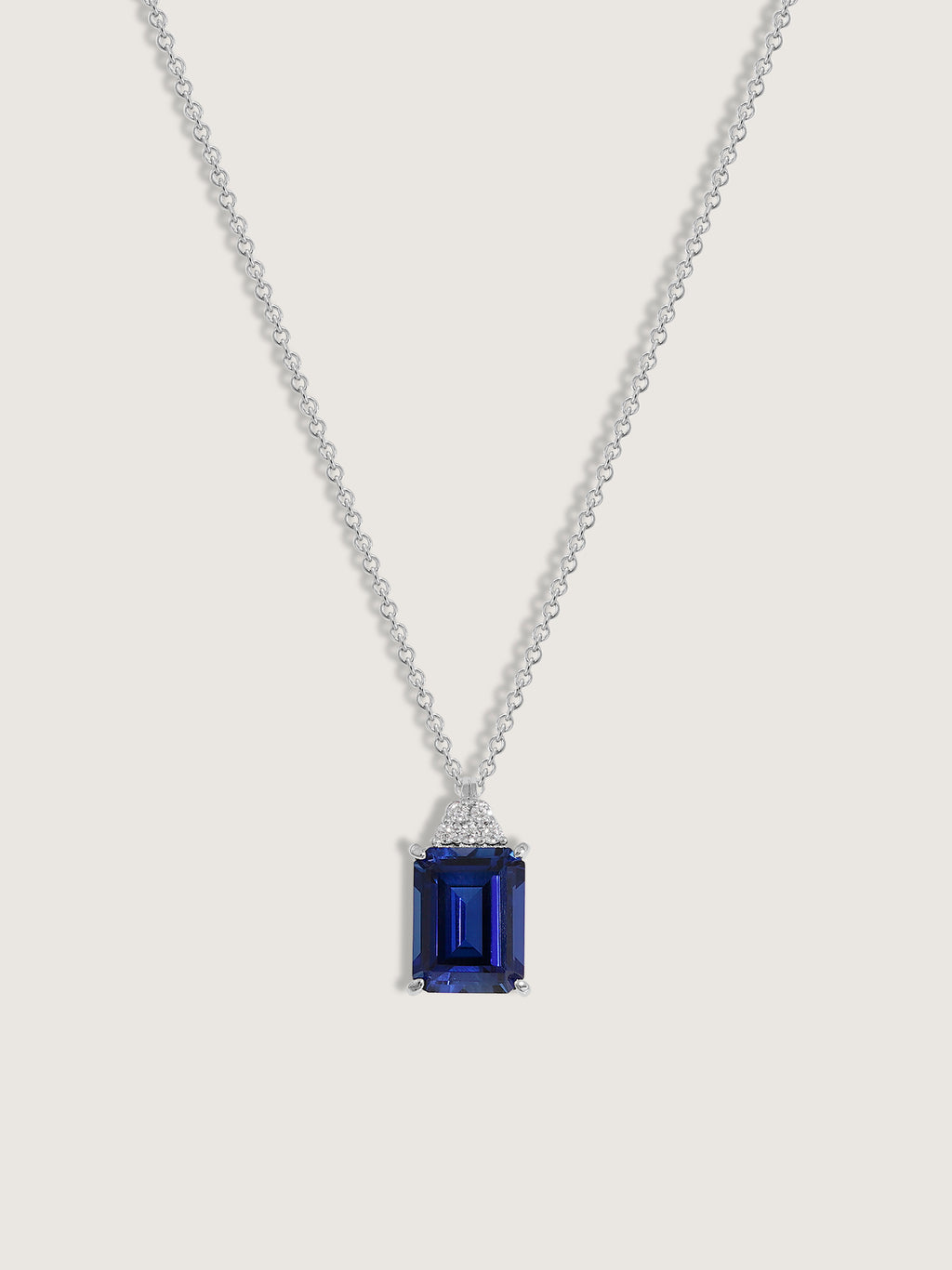 Emerald Cut Created Sapphire With Lab Grown Diamond Accent Octagon Pendant Necklace