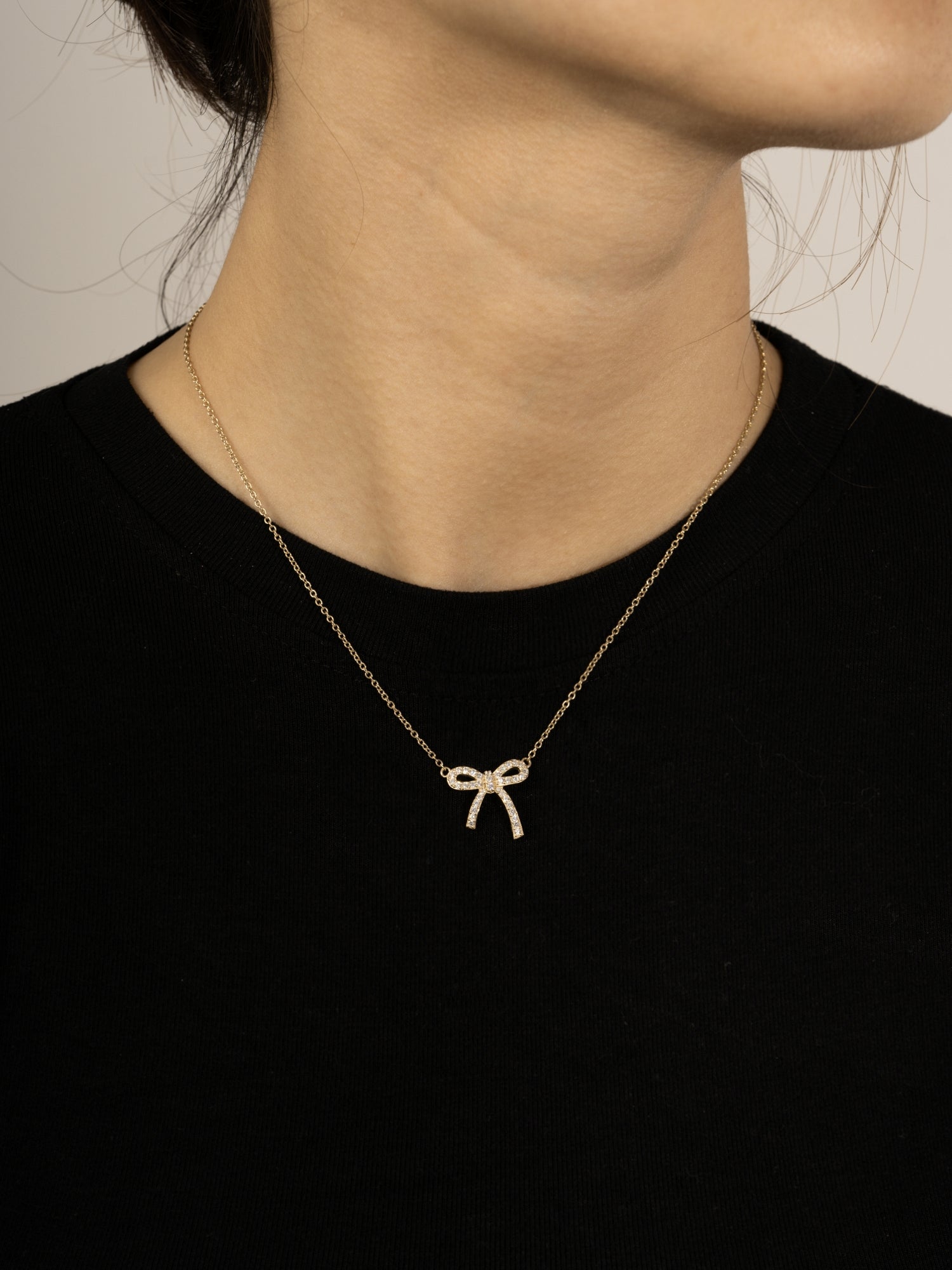 Lab Grown Diamond Accent Bow Pendant Necklace