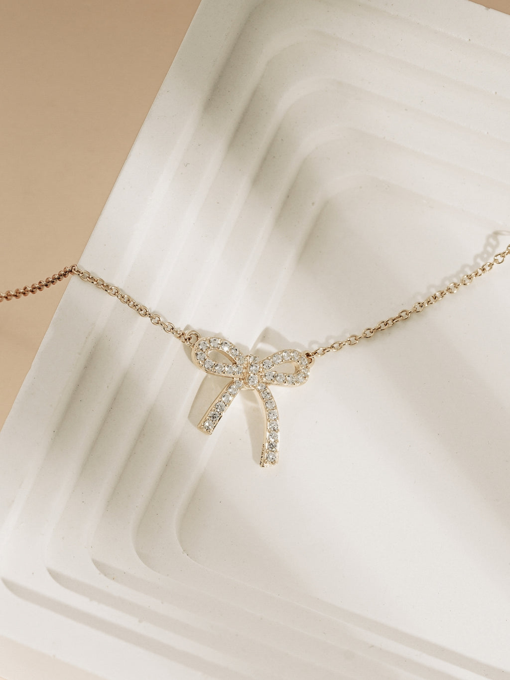 Lab Grown Diamond Accent Bow Pendant Necklace