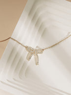 Lab Grown Diamond Accent Bow Pendant Necklace