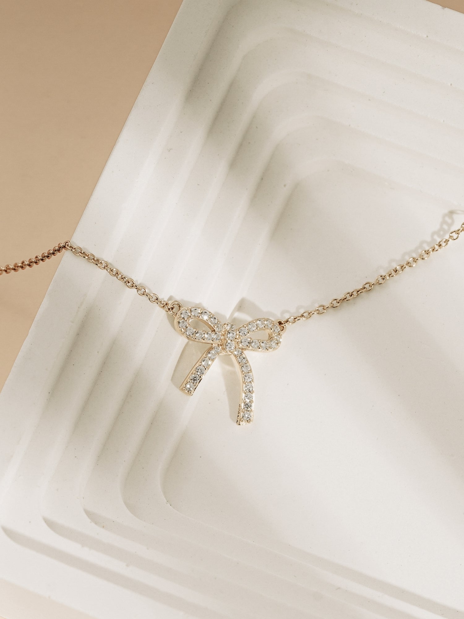 Lab Grown Diamond Accent Bow Pendant Necklace