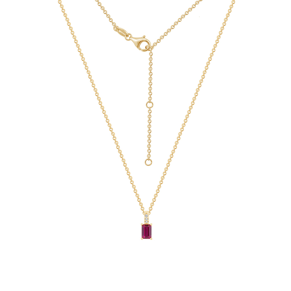 Emerald Cut Ruby With Lab Grown Diamond Vertical Bar Pendant Necklace