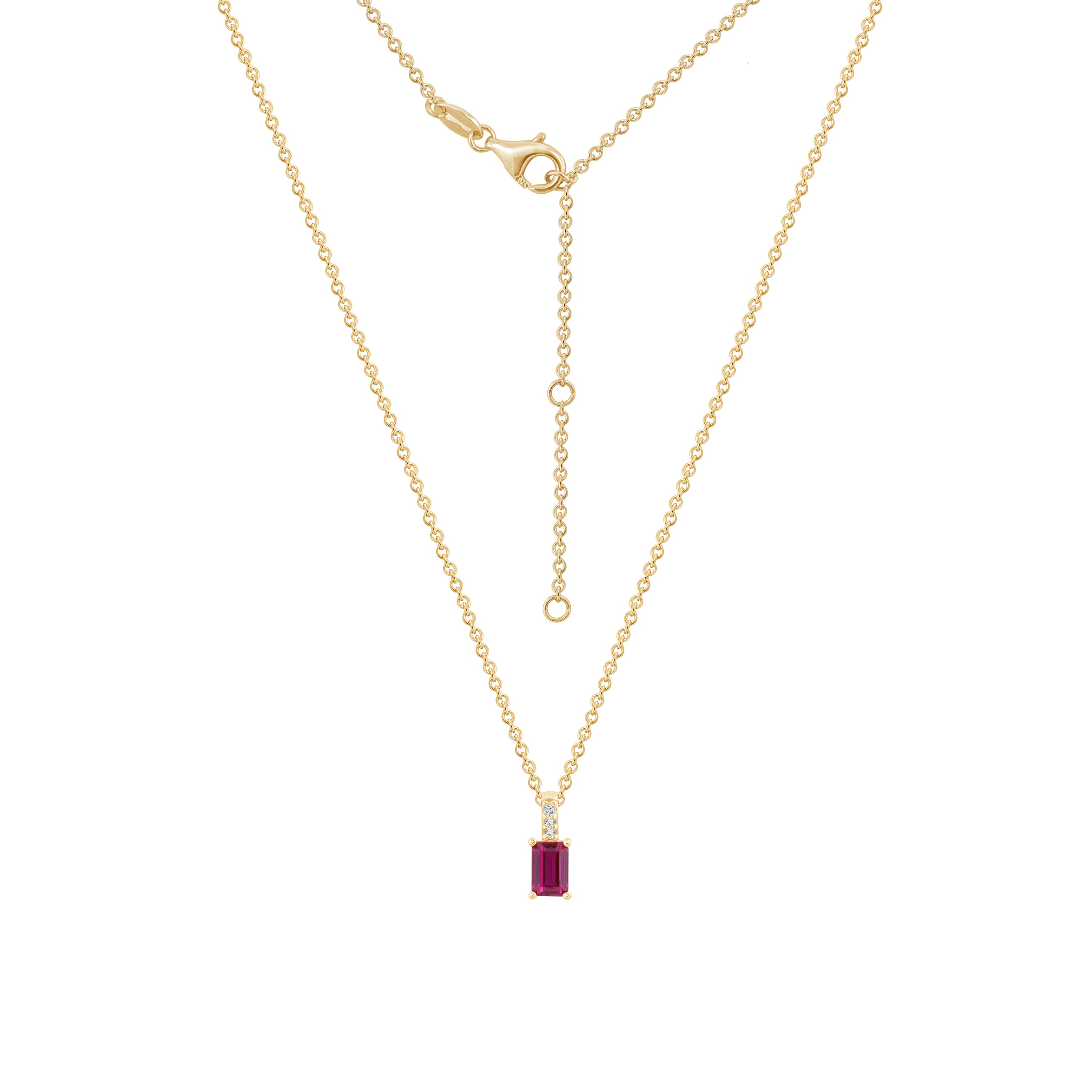 Emerald Cut Ruby With Lab Grown Diamond Vertical Bar Pendant Necklace