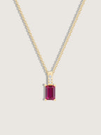 Emerald Cut Created Ruby With Lab Grown Diamond Accent Vertical Bar Pendant Necklace