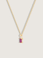Emerald Cut Created Ruby With Lab Grown Diamond Accent Vertical Bar Pendant Necklace