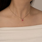 Emerald Cut Ruby With Lab Grown Diamond Vertical Bar Pendant Necklace