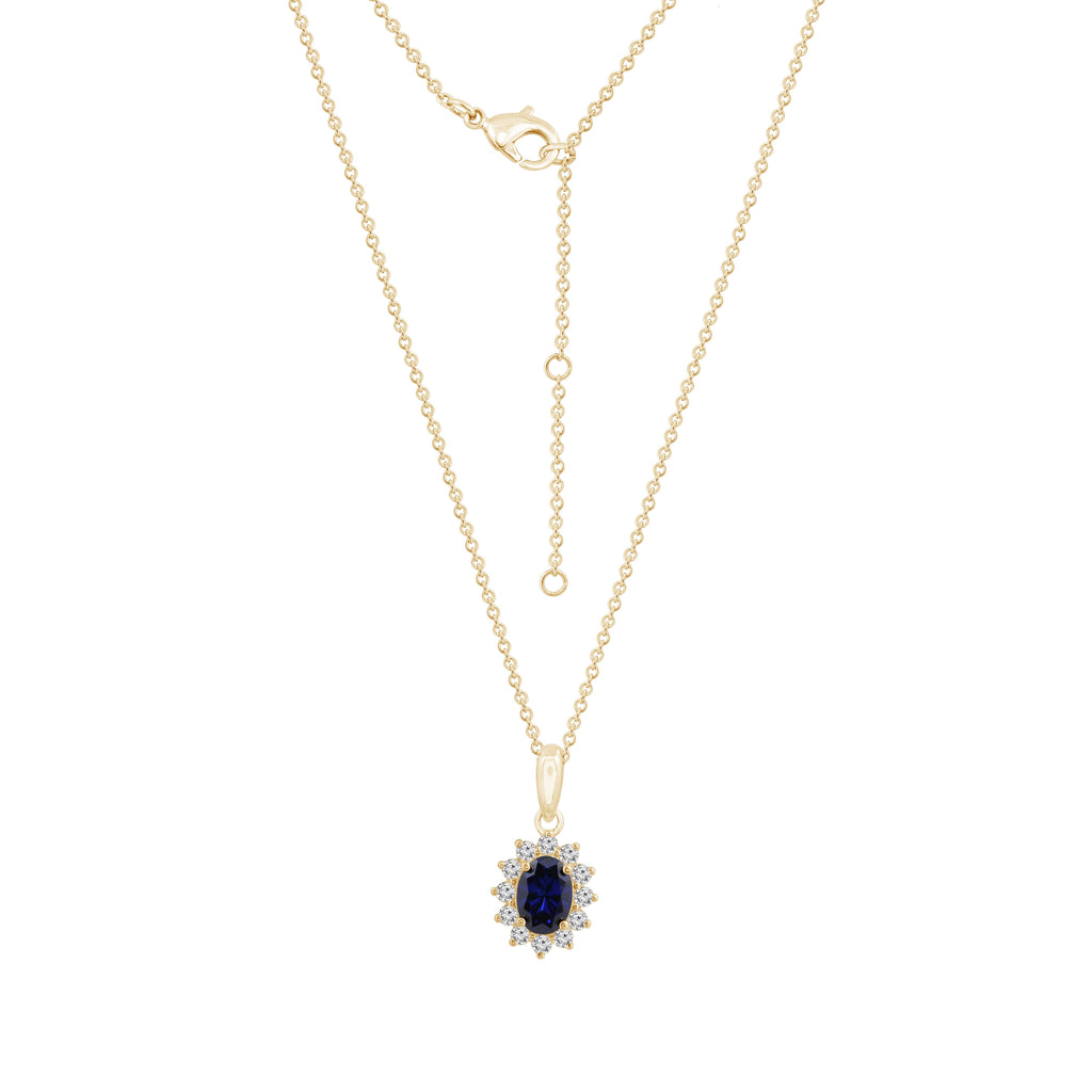 Sapphire Oval With Lab Grown Diamond Accent Halo Pendant Necklace