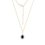 Sapphire Oval With Lab Grown Diamond Accent Halo Pendant Necklace