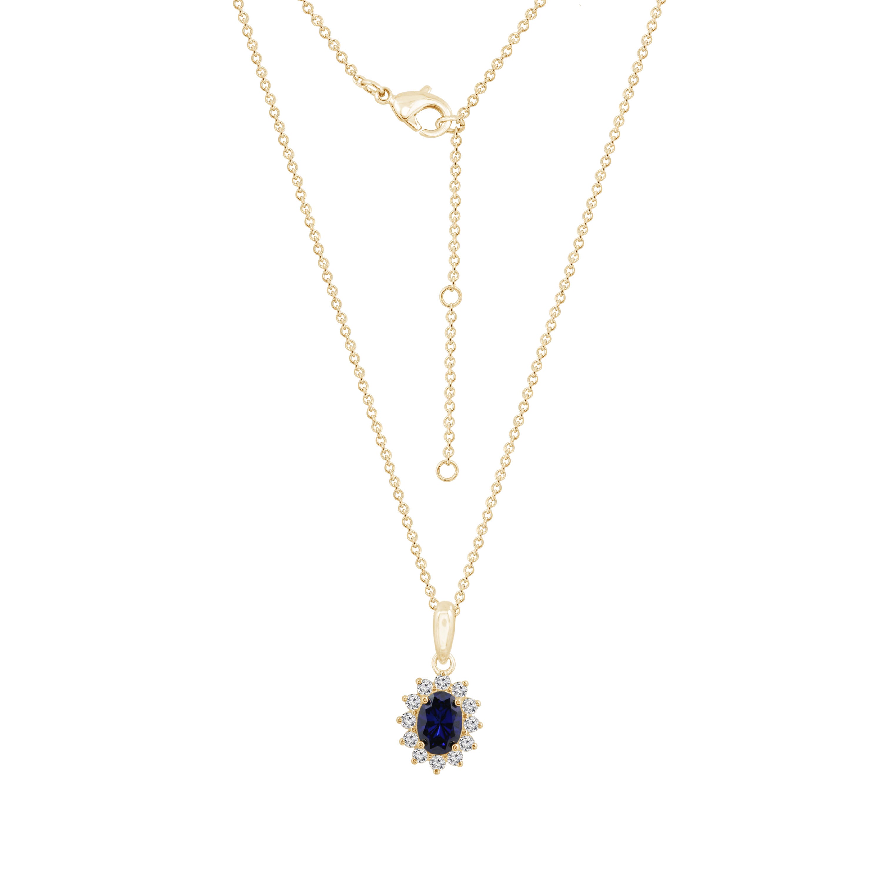 Sapphire Oval With Lab Grown Diamond Accent Halo Pendant Necklace