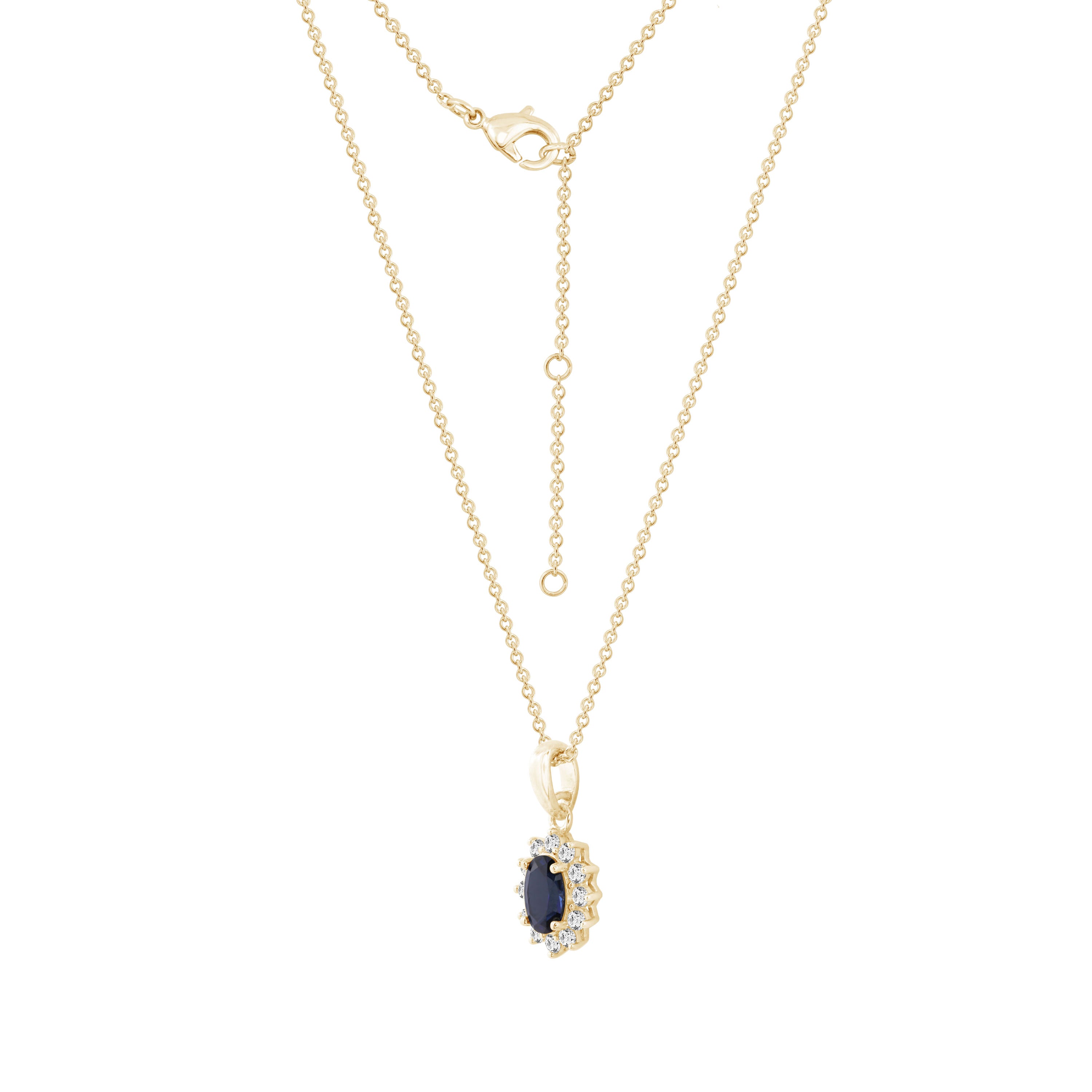 Sapphire Oval With Lab Grown Diamond Accent Halo Pendant Necklace