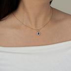 Sapphire Oval With Lab Grown Diamond Accent Halo Pendant Necklace