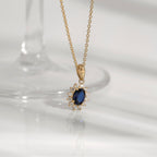 Sapphire Oval With Lab Grown Diamond Accent Halo Pendant Necklace