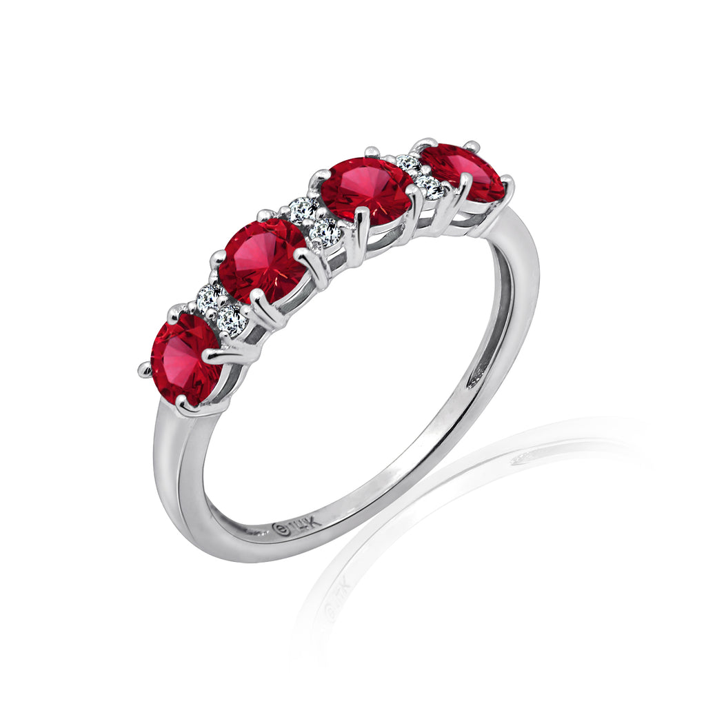 4mm Round Cut Ruby With Lab Grown Diamond Half Band Ring