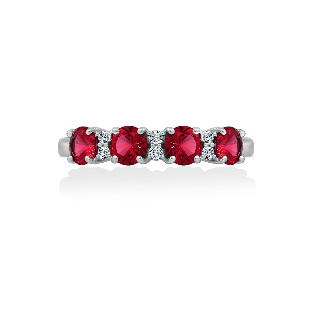 4mm Round Cut Ruby With Lab Grown Diamond Half Band Ring