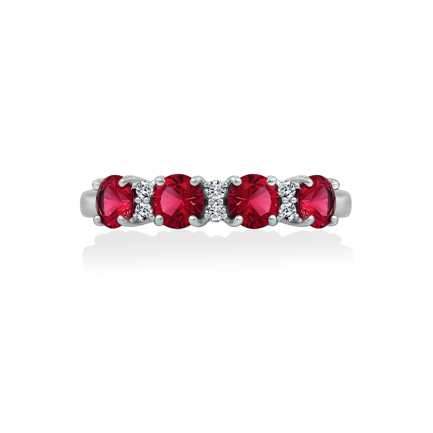 4mm Round Cut Ruby With Lab Grown Diamond Half Band Ring