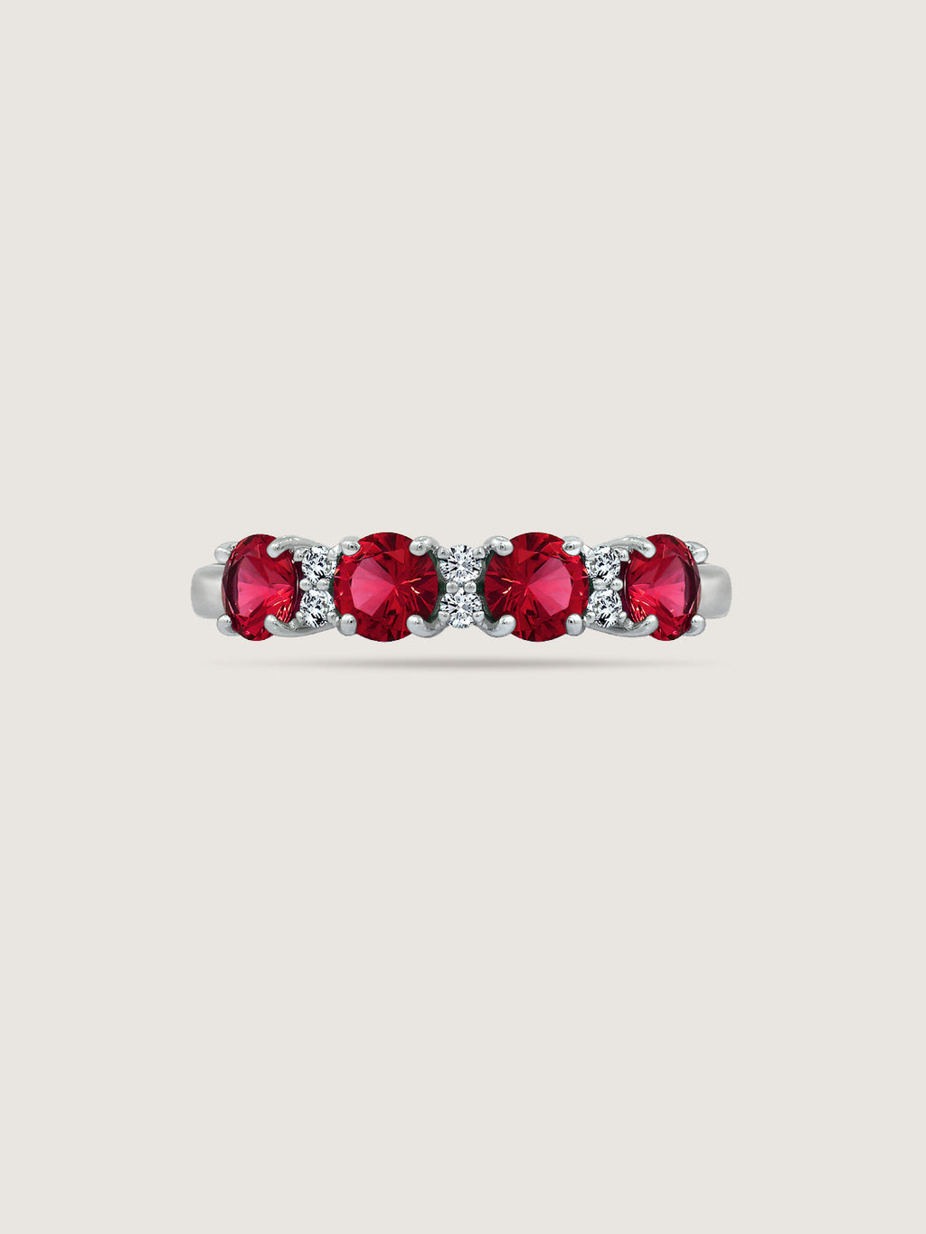 4mm Round Cut Created Ruby With Lab Grown Diamond Accent Half Band Ring